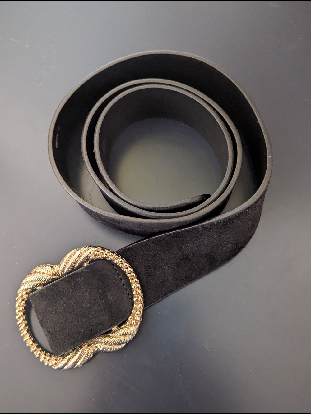 Sezane Artemis Suede Belt Black with Gold Buckle